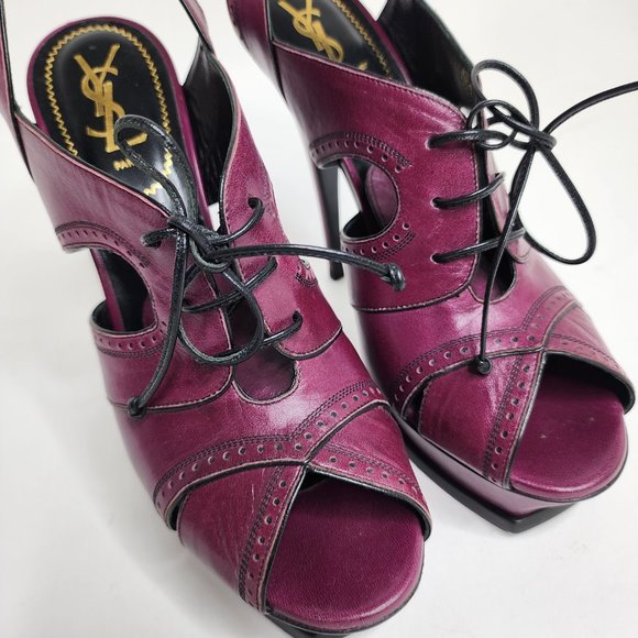 Yves Saint Laurent Rive Gauche Vintage Tribute Leather Platform Sandal Purple 40 - Picture 8 of 9
